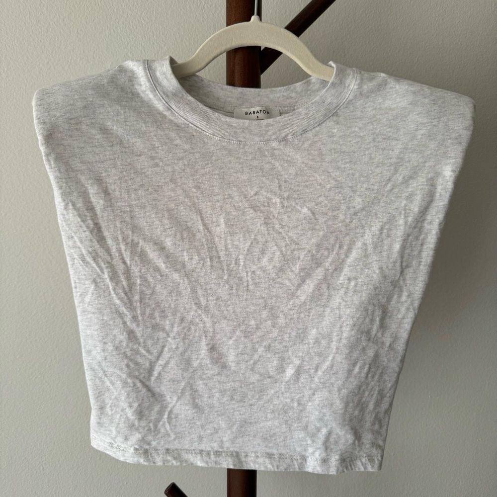 Aritzia Babaton Shoulder Pad Cropped Tank - Light Heather Grey